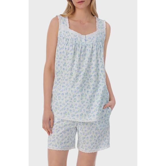 NWT Lanz of Salzburg Tulip Knit Shortie Pajama - Blue Tulips- size S - Picture 1 of 7